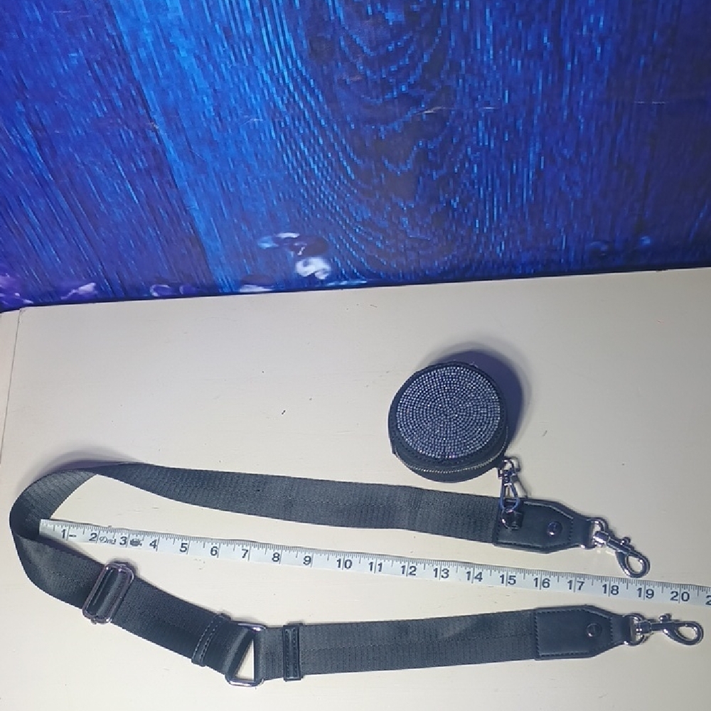Black Adjustable Strap with Silver Hardware And Coin Bag